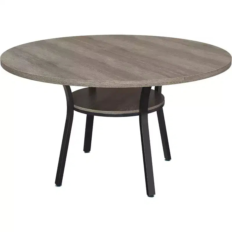 47-Inch Round Dining Table with Storage Shelf and Metal Legs
