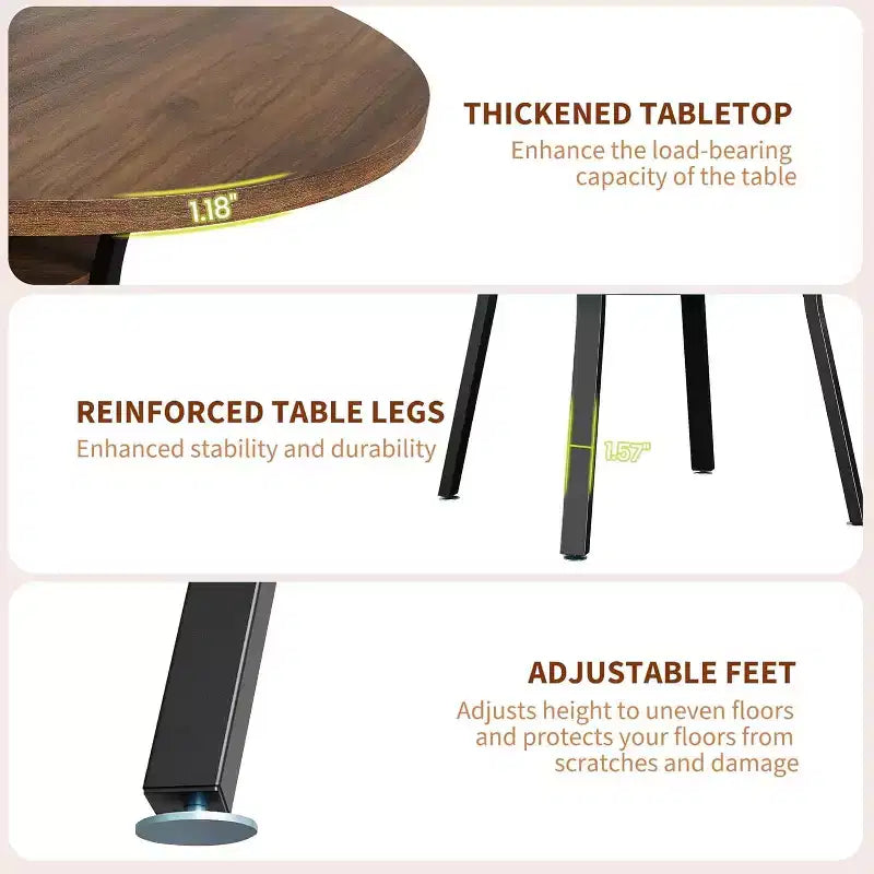 47-Inch Round Dining Table with Storage Shelf and Metal Legs
