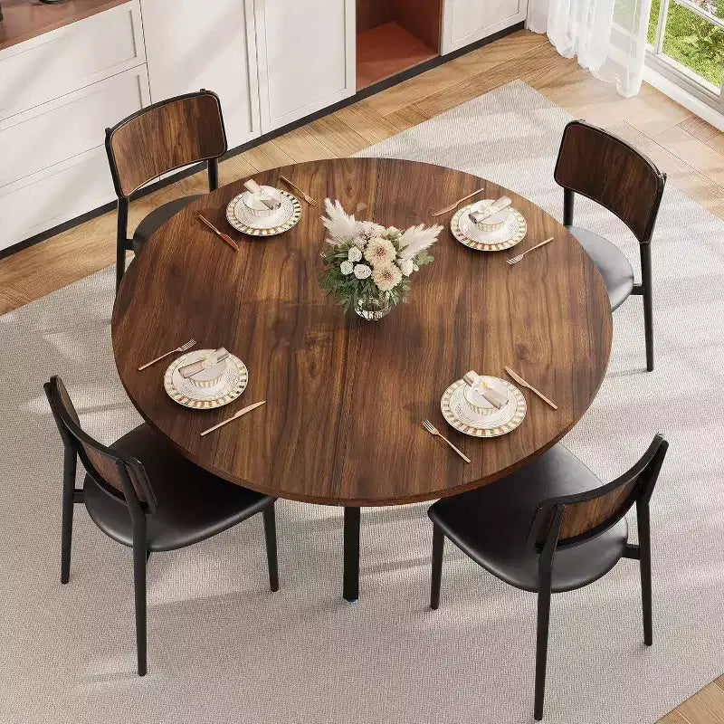 47-Inch Round Dining Table with Storage Shelf and Metal Legs