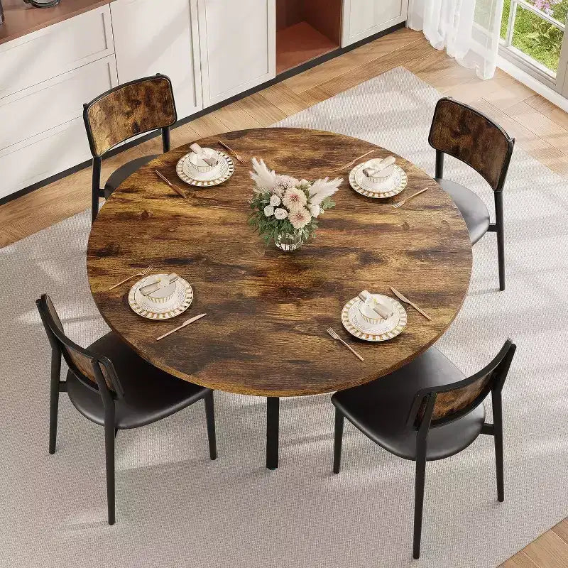 47-Inch Round Dining Table with Storage Shelf and Metal Legs