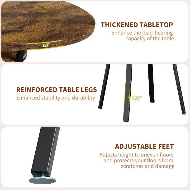 47-Inch Round Dining Table with Storage Shelf and Metal Legs
