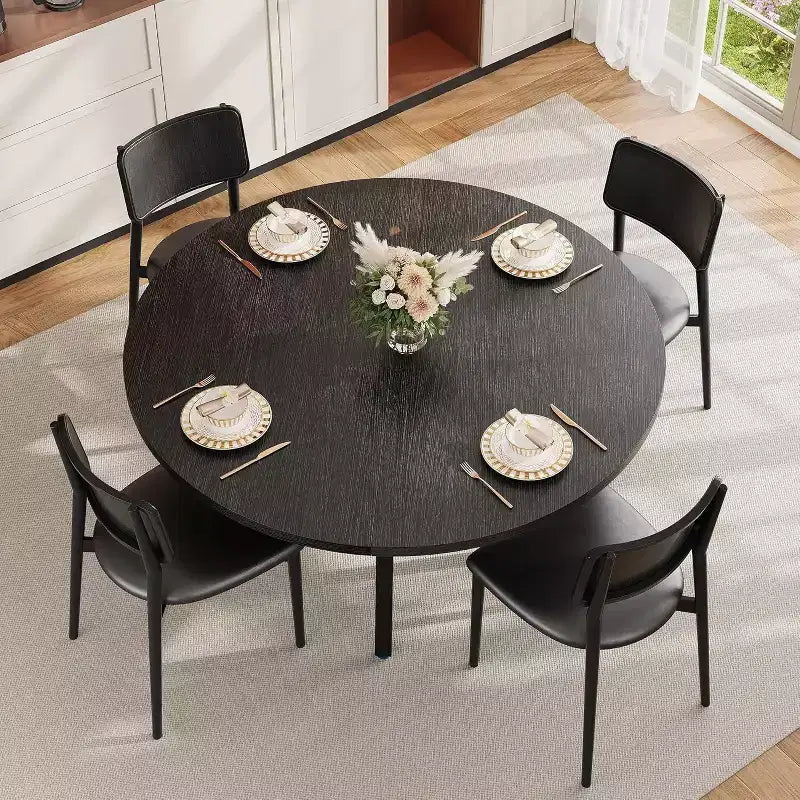 47-Inch Round Dining Table with Storage Shelf and Metal Legs