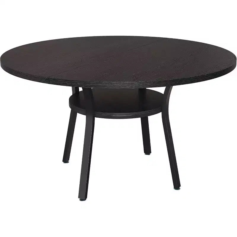 47-Inch Round Dining Table with Storage Shelf and Metal Legs