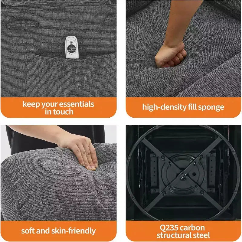 Massage Rocker Recliner Chair with 8-Point Vibration, Swivel, Linen Fabric, Cup Holders, 400 lbs Capacity