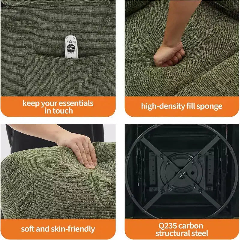 Massage Rocker Recliner Chair with 8-Point Vibration, Swivel, Linen Fabric, Cup Holders, 400 lbs Capacity