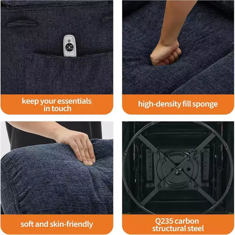 Massage Rocker Recliner Chair with 8-Point Vibration, Swivel, Linen Fabric, Cup Holders, 400 lbs Capacity