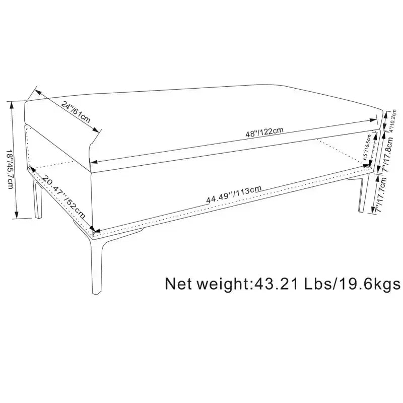 48 inch Wide Rectangle Large Coffee Table Storage Ottoman with Lift-Up Lid
