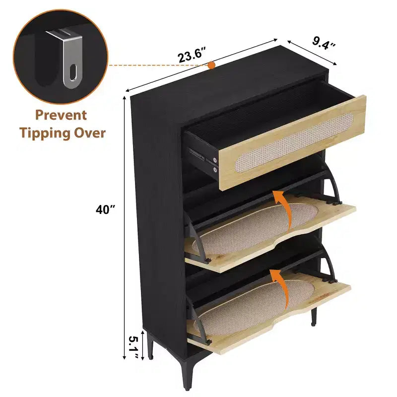 Shoe Cabinet with 3 Flip-Out Drawers and Adjustable Shelves, Narrow Free-Standing Storage for Entryway