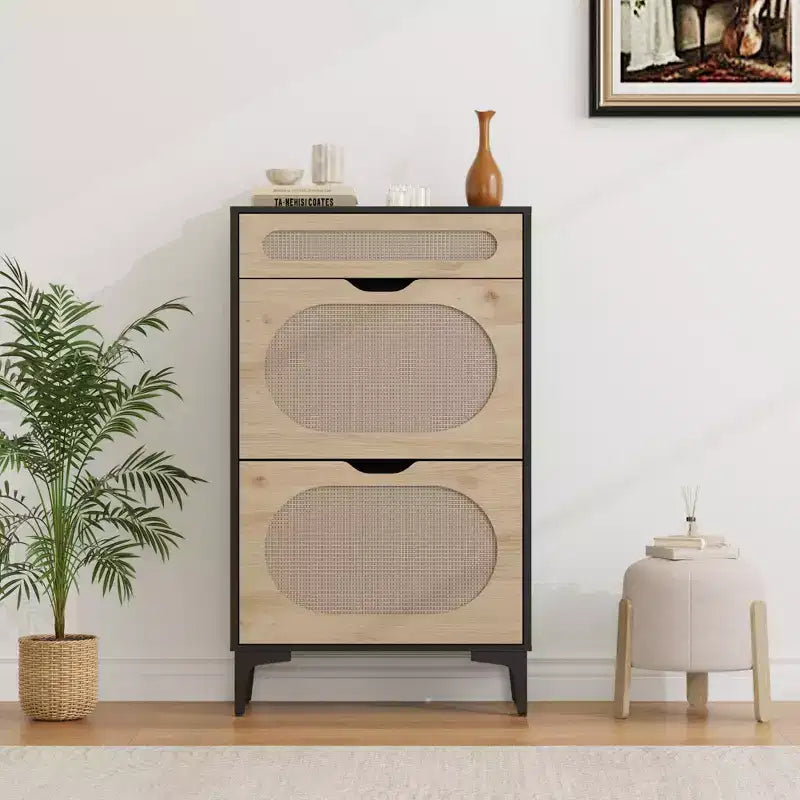 Shoe Cabinet with 3 Flip-Out Drawers and Adjustable Shelves, Narrow Free-Standing Storage for Entryway