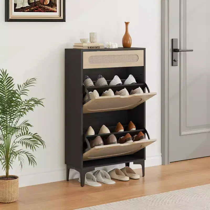 Shoe Cabinet with 3 Flip-Out Drawers and Adjustable Shelves, Narrow Free-Standing Storage for Entryway