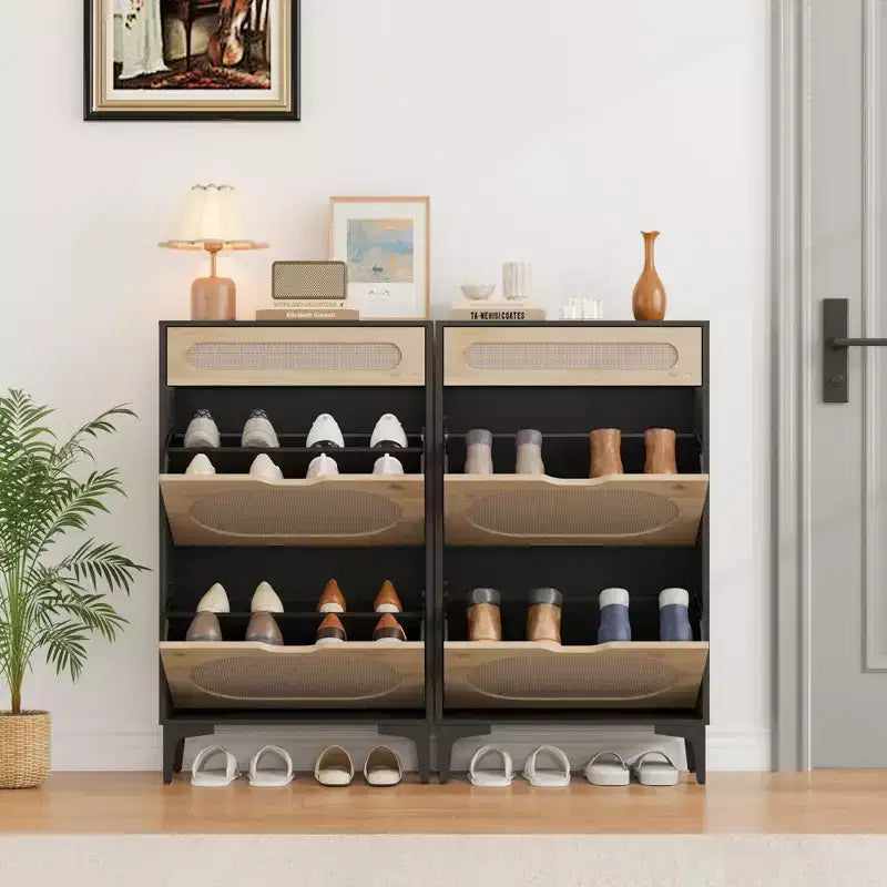 Shoe Cabinet with 3 Flip-Out Drawers and Adjustable Shelves, Narrow Free-Standing Storage for Entryway