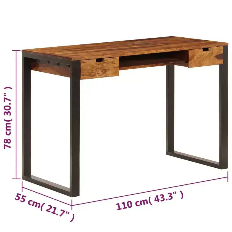 Solid Acacia Wood and Steel Desk 43.3x21.7x30.7"