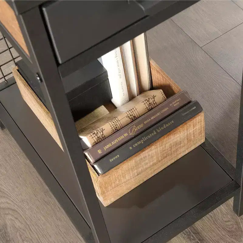 Industrial L-Shaped Desk with 2 Drawers and Shelves