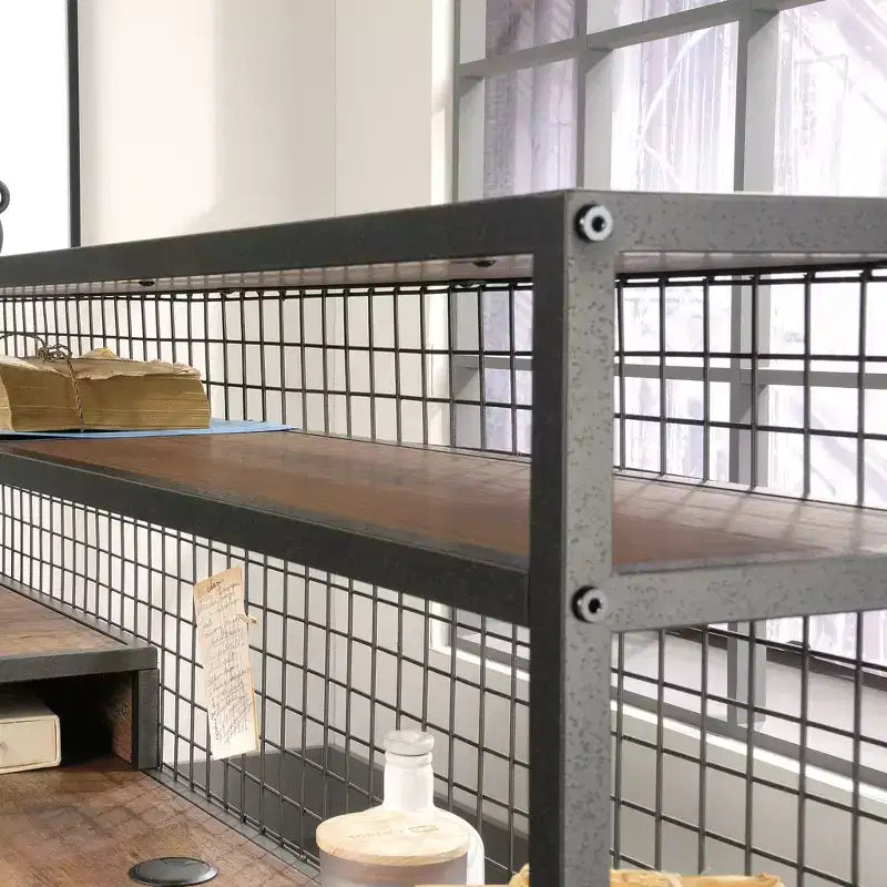Industrial L-Shaped Desk with 2 Drawers and Shelves