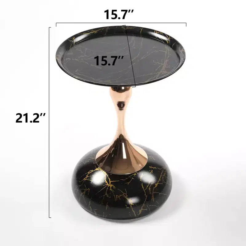 Round Metal Pedestal Side Table with Mermaid Tail Base, 21.3 Inch, Black