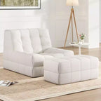 Okak Giant Bean Bag Chair with Ottoman,Bean Bag Couch Floor Chair with Memory Foam, Gaming Bean Bag Chairs Lounge Chair for Living Room, Beige