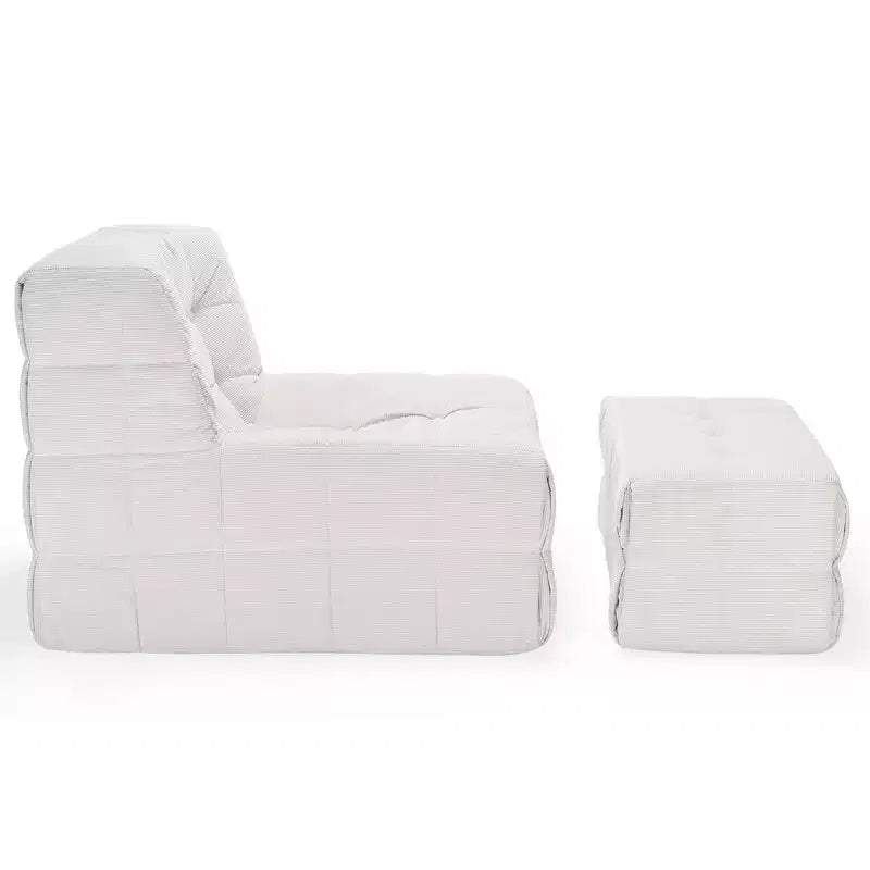 Giant Bean Bag Chair with Ottoman – Memory Foam Floor Lounge Chair for Living Room, Beige