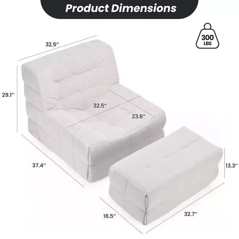 Giant Bean Bag Chair with Ottoman – Memory Foam Floor Lounge Chair for Living Room, Beige