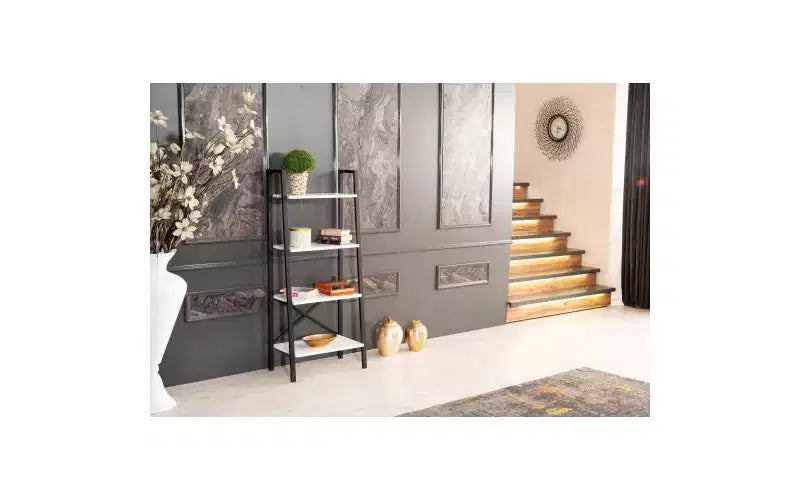 4-Tier Ladder Bookshelf with Metal Frame