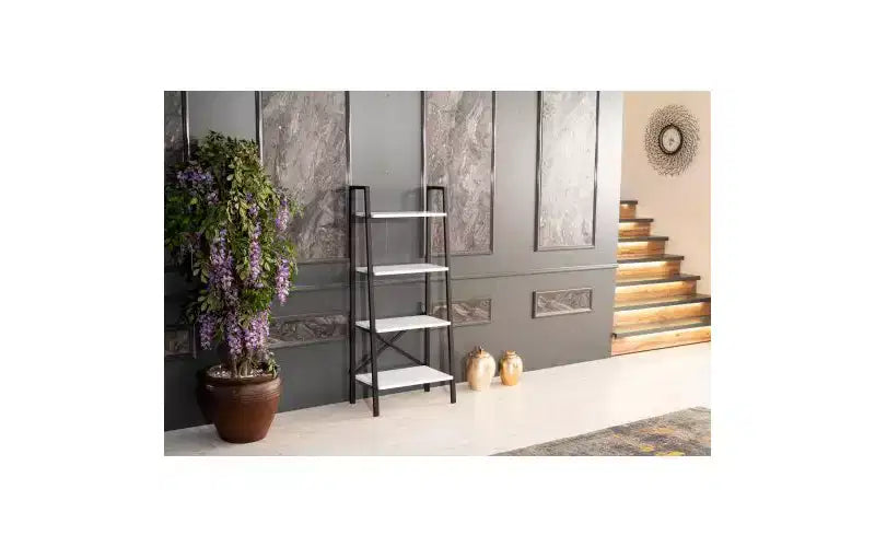 4-Tier Ladder Bookshelf with Metal Frame